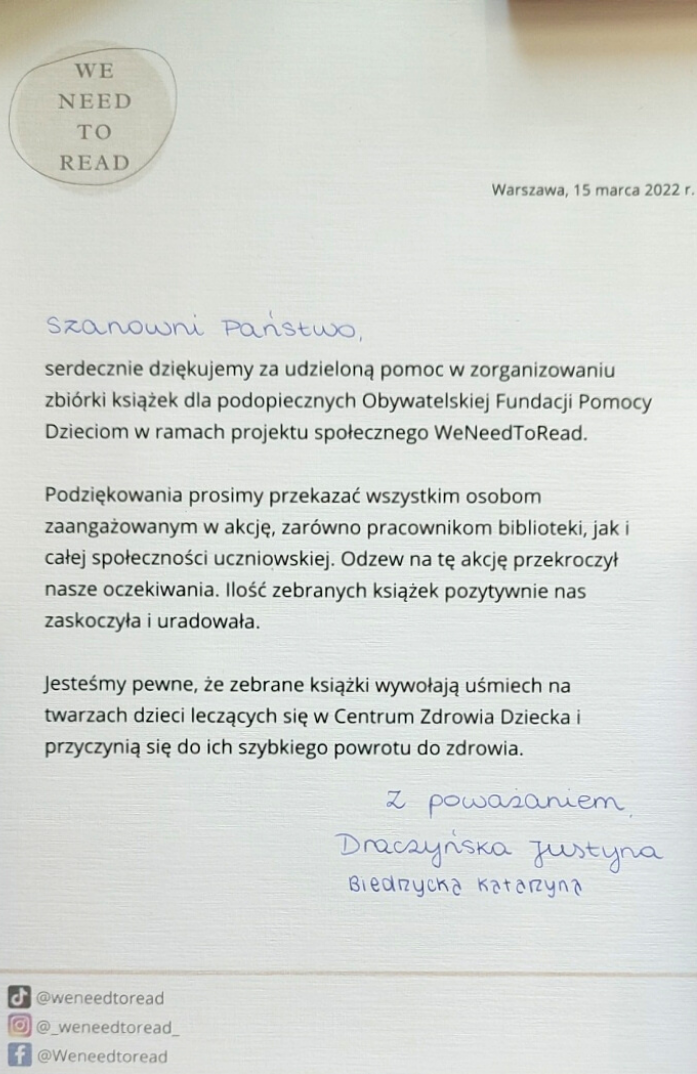podziekowanie_zbiorka_ksiazek